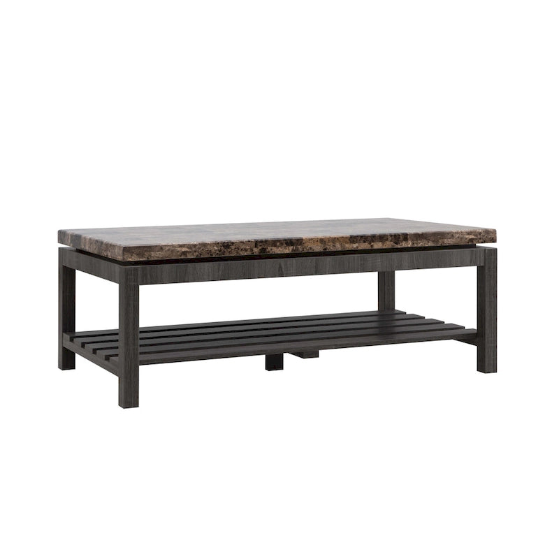 Faux Marble Coffee Table with Slatted Shelf | Two-Tone Finish