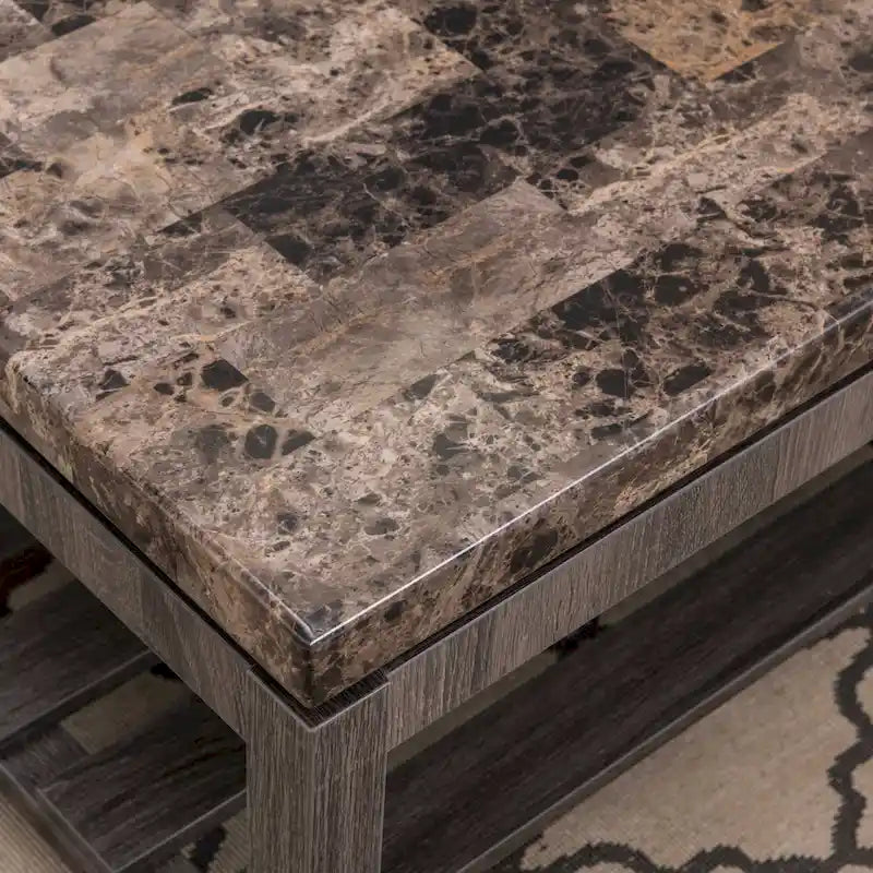 Faux Marble Coffee Table with Slatted Shelf | Two-Tone Finish
