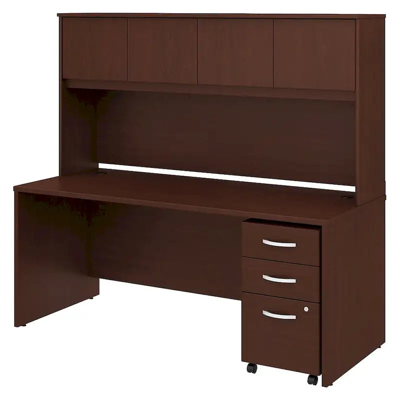 72" Office Desk with Hutch & 3-Drawer Mobile File Cabinet