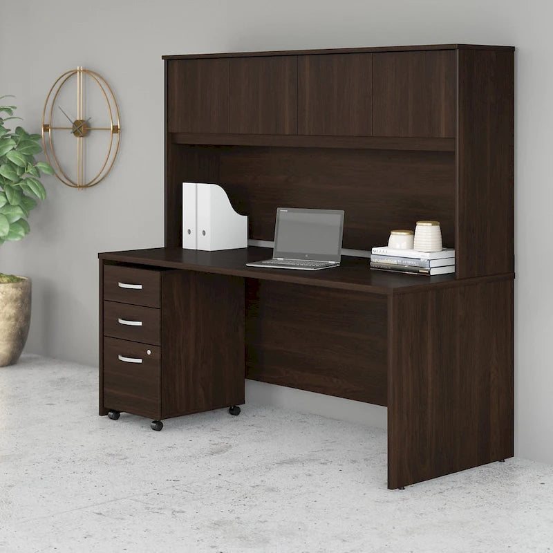 72" Office Desk with Hutch & 3-Drawer Mobile File Cabinet