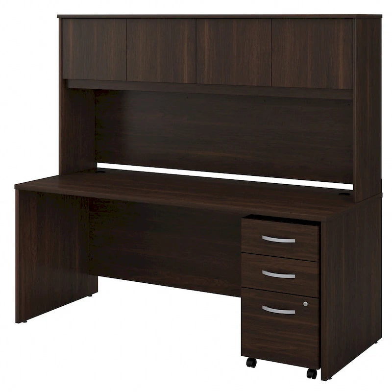 72" Office Desk with Hutch & 3-Drawer Mobile File Cabinet