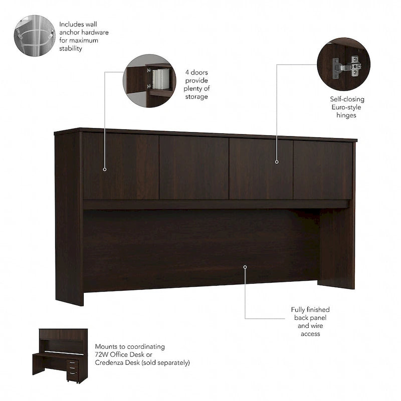 72" Office Desk with Hutch & 3-Drawer Mobile File Cabinet