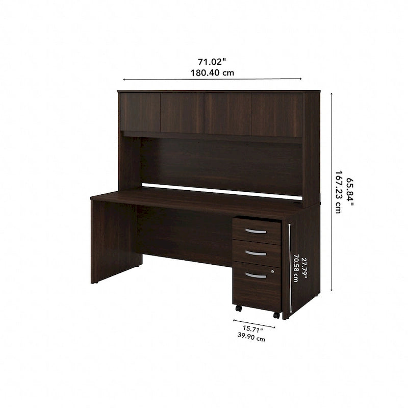 72" Office Desk with Hutch & 3-Drawer Mobile File Cabinet