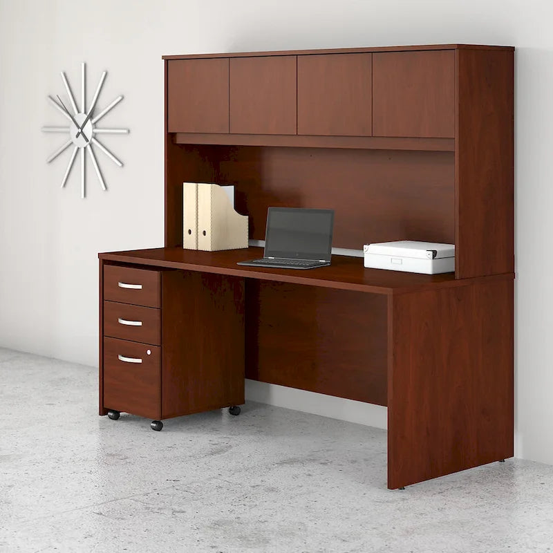 72" Office Desk with Hutch & 3-Drawer Mobile File Cabinet
