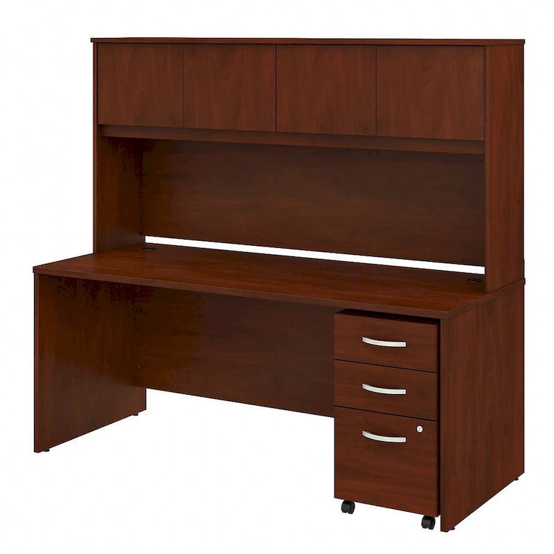 72" Office Desk with Hutch & 3-Drawer Mobile File Cabinet