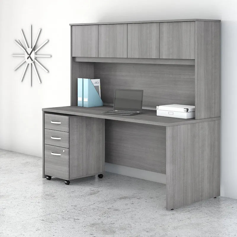 72" Office Desk with Hutch & 3-Drawer Mobile File Cabinet