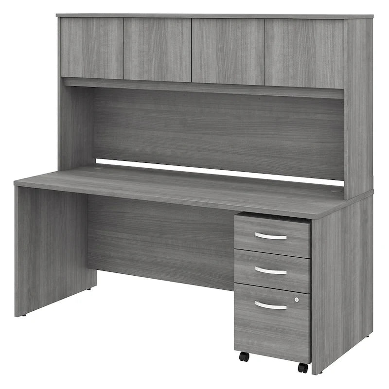72" Office Desk with Hutch & 3-Drawer Mobile File Cabinet