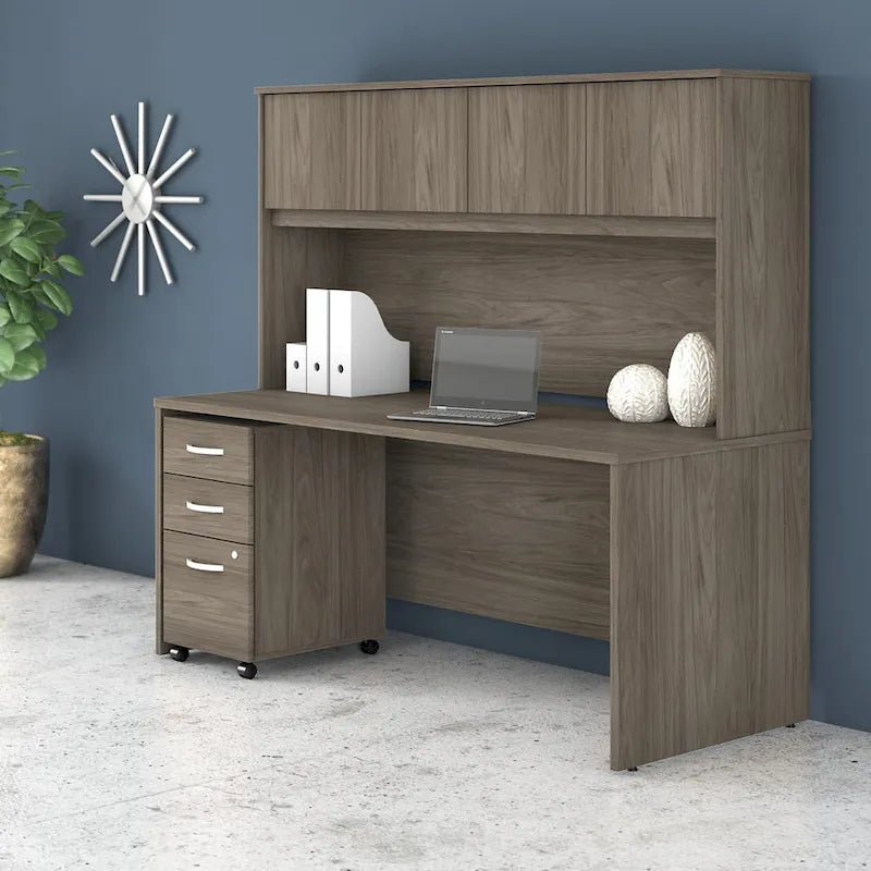 72" Office Desk with Hutch & 3-Drawer Mobile File Cabinet