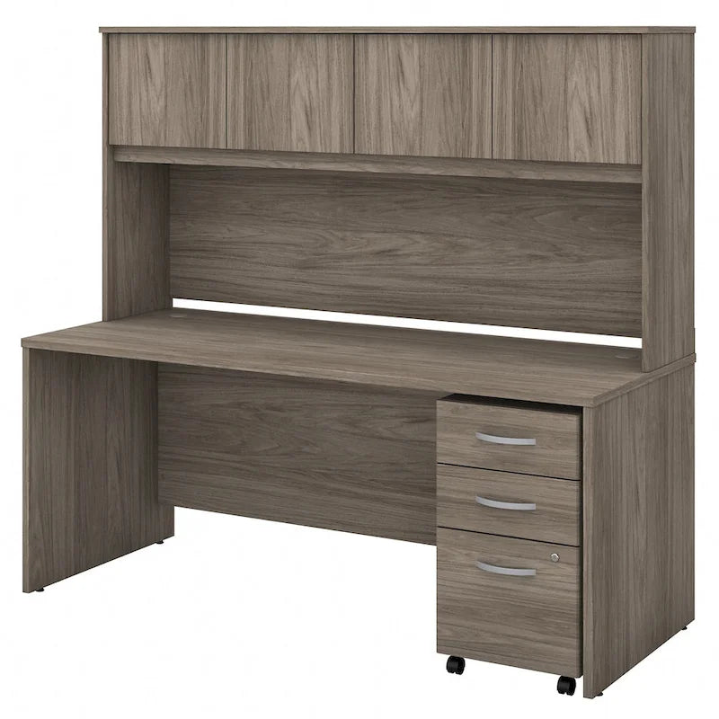 72" Office Desk with Hutch & 3-Drawer Mobile File Cabinet