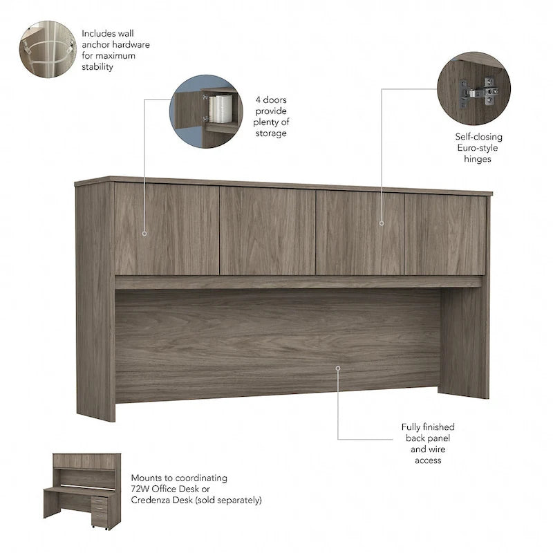 72" Office Desk with Hutch & 3-Drawer Mobile File Cabinet
