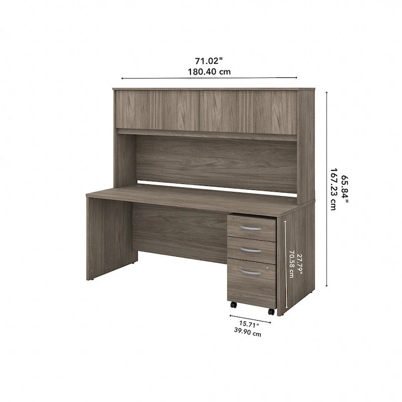 72" Office Desk with Hutch & 3-Drawer Mobile File Cabinet
