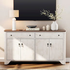 59" Farmhouse TV Stand for 65" TVs with 2 Drawers, Storage Cabinets & Adjustable Shelves