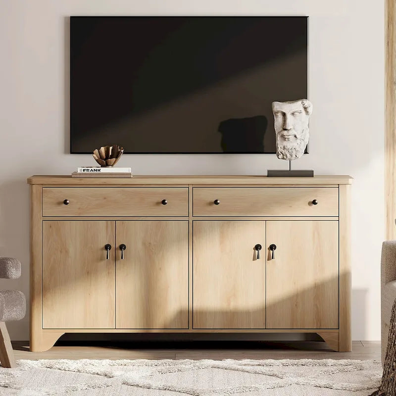 59" Farmhouse TV Stand for 65" TVs with 2 Drawers, Storage Cabinets & Adjustable Shelves