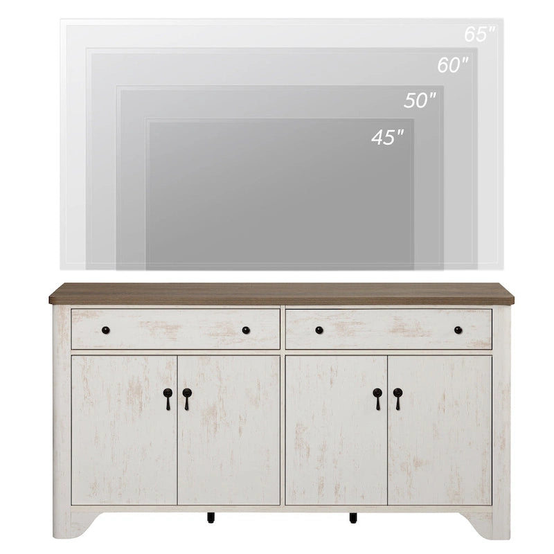 59" Farmhouse TV Stand for 65" TVs with 2 Drawers, Storage Cabinets & Adjustable Shelves