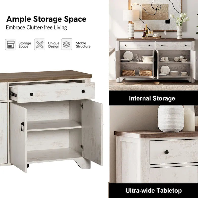 59" Farmhouse TV Stand for 65" TVs with 2 Drawers, Storage Cabinets & Adjustable Shelves