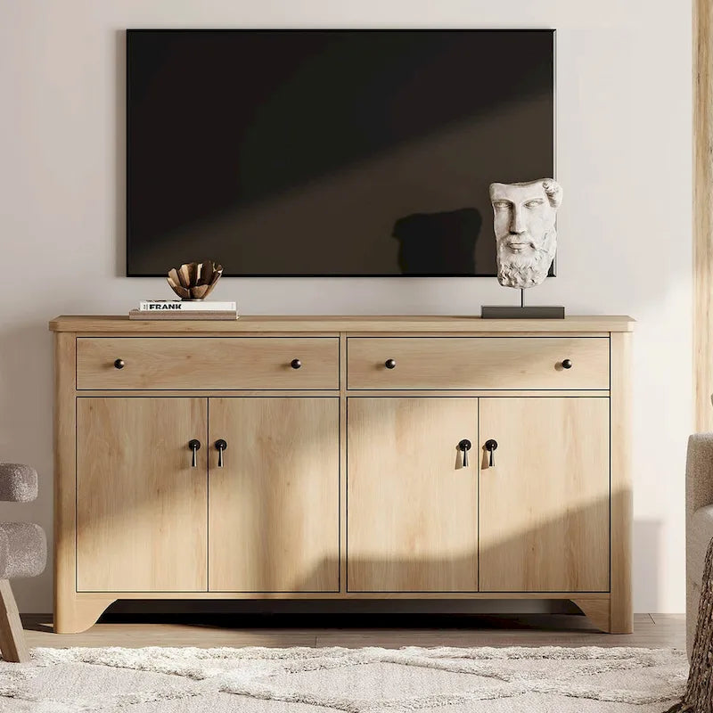 59" Farmhouse TV Stand for 65" TVs with 2 Drawers, Storage Cabinets & Adjustable Shelves