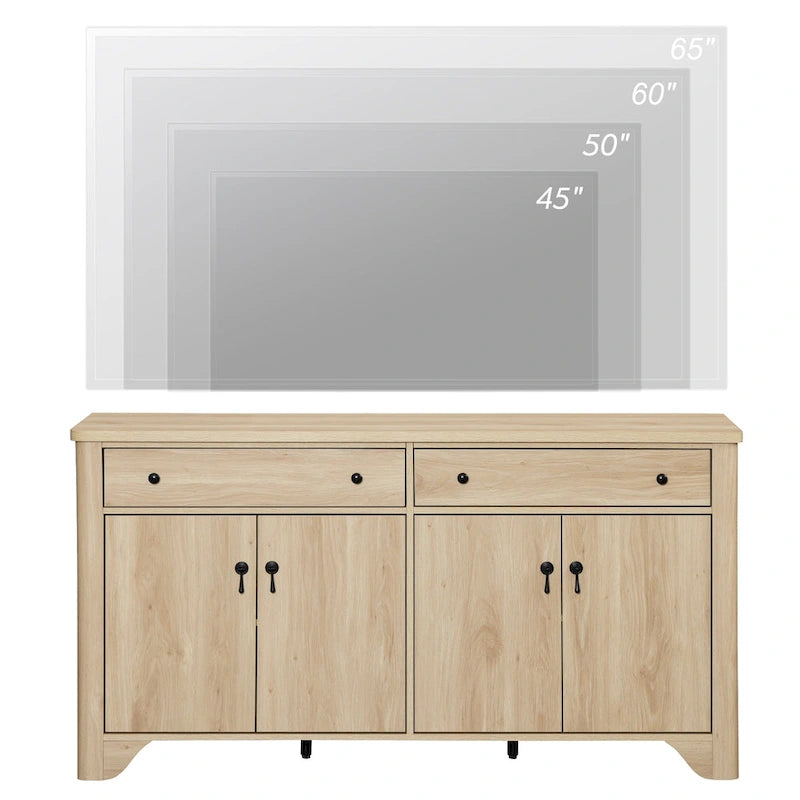 59" Farmhouse TV Stand for 65" TVs with 2 Drawers, Storage Cabinets & Adjustable Shelves