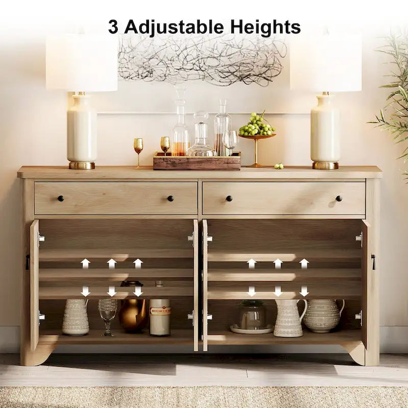 59" Farmhouse TV Stand for 65" TVs with 2 Drawers, Storage Cabinets & Adjustable Shelves