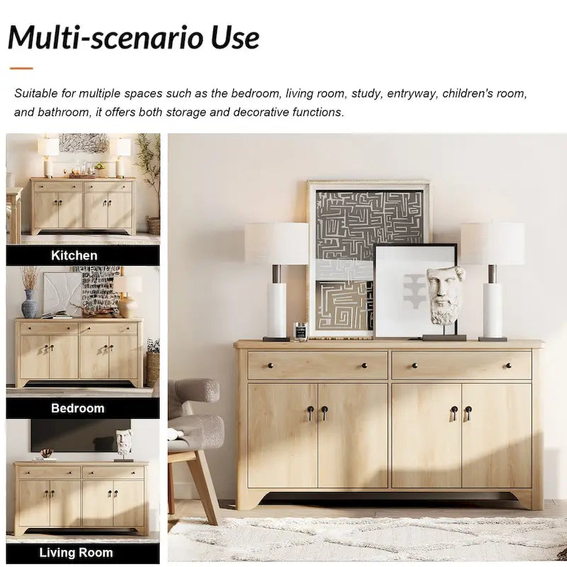 59" Farmhouse TV Stand for 65" TVs with 2 Drawers, Storage Cabinets & Adjustable Shelves