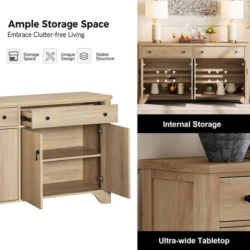 59" Farmhouse TV Stand for 65" TVs with 2 Drawers, Storage Cabinets & Adjustable Shelves