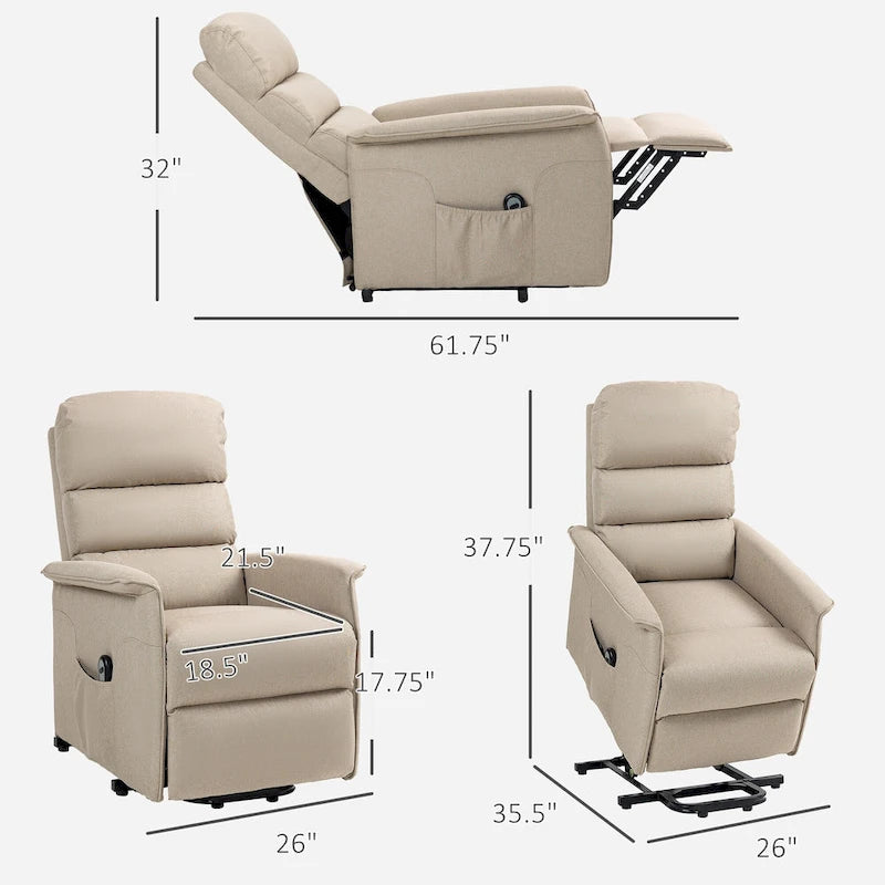 Electric Lift Recliner Chair for Seniors | Remote Control & Side Pockets