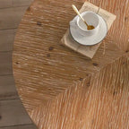 Retro Round Coffee Table | Fir Wood Top & Gold Cross Metal Legs