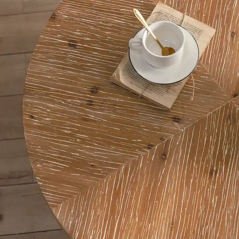 Retro Round Coffee Table | Fir Wood Top & Gold Cross Metal Legs