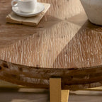 Retro Round Coffee Table | Fir Wood Top & Gold Cross Metal Legs