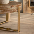 Retro Round Coffee Table | Fir Wood Top & Gold Cross Metal Legs