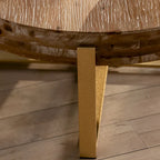 Retro Round Coffee Table | Fir Wood Top & Gold Cross Metal Legs