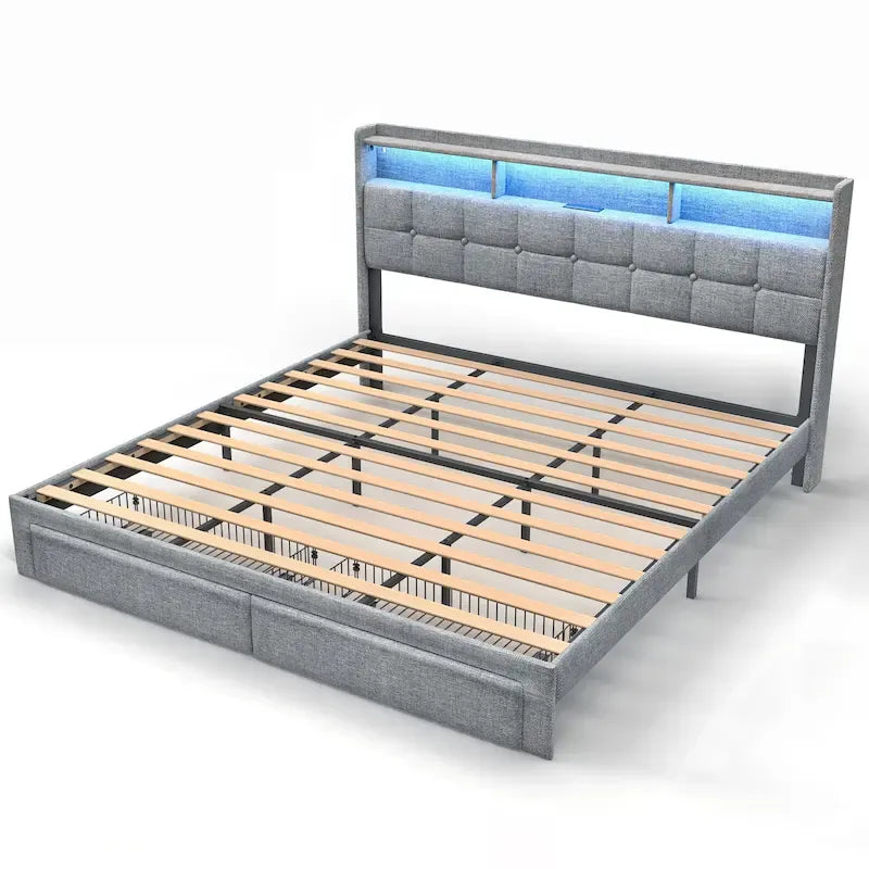 King Platform Bed | RGB Lighting, 20W USB Charging & Storage Headboard