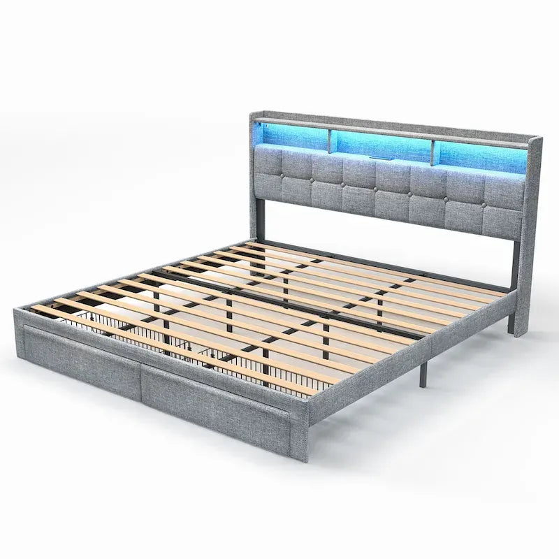 King Platform Bed | RGB Lighting, 20W USB Charging & Storage Headboard
