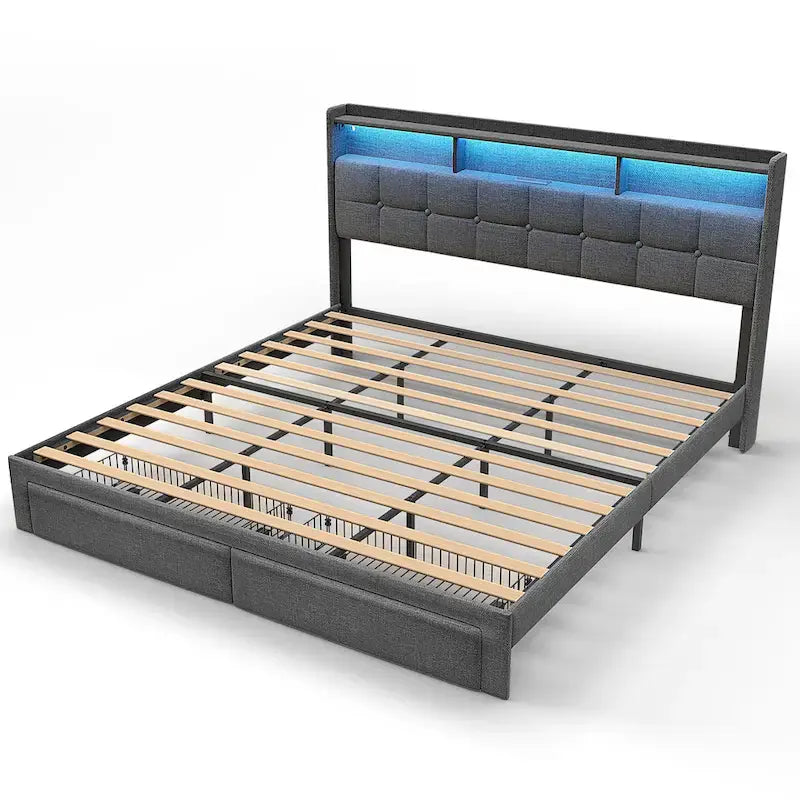 King Platform Bed | RGB Lighting, 20W USB Charging & Storage Headboard