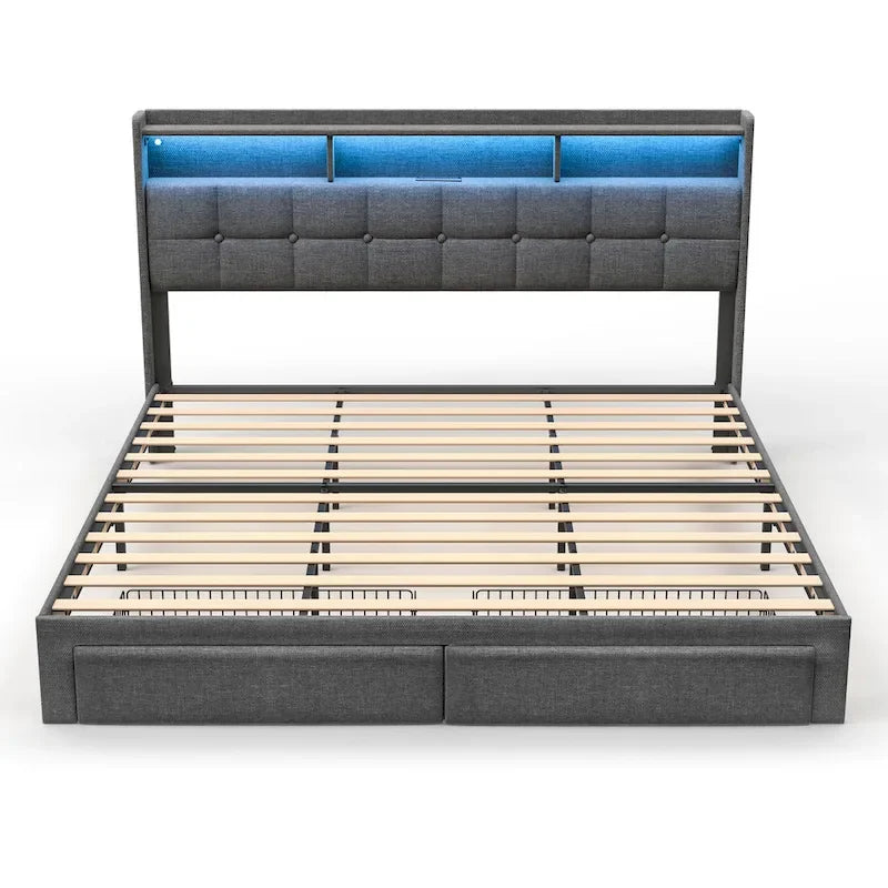 King Platform Bed | RGB Lighting, 20W USB Charging & Storage Headboard