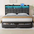 King Platform Bed | RGB Lighting, 20W USB Charging & Storage Headboard