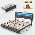 King Platform Bed | RGB Lighting, 20W USB Charging & Storage Headboard