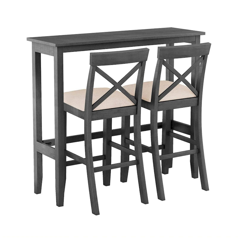 Farmhouse Dining Table with 2 Bar Chairs | Solid Acacia Wood