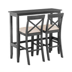 Farmhouse Dining Table with 2 Bar Chairs | Solid Acacia Wood
