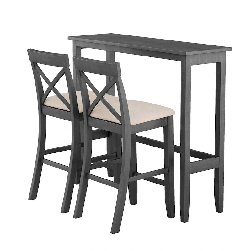 Farmhouse Dining Table with 2 Bar Chairs | Solid Acacia Wood