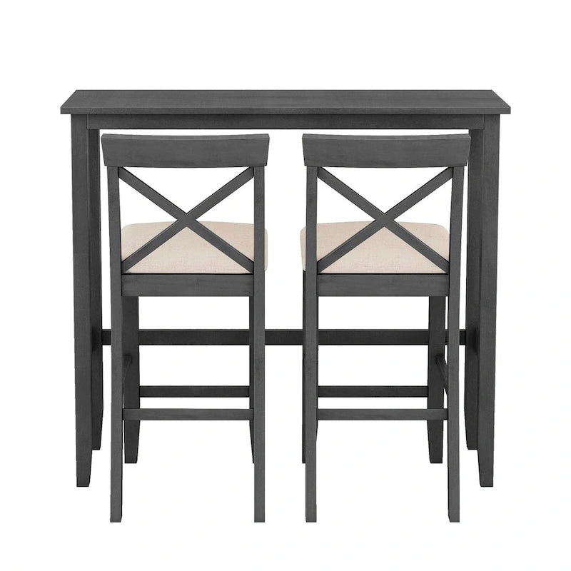 Farmhouse Dining Table with 2 Bar Chairs | Solid Acacia Wood