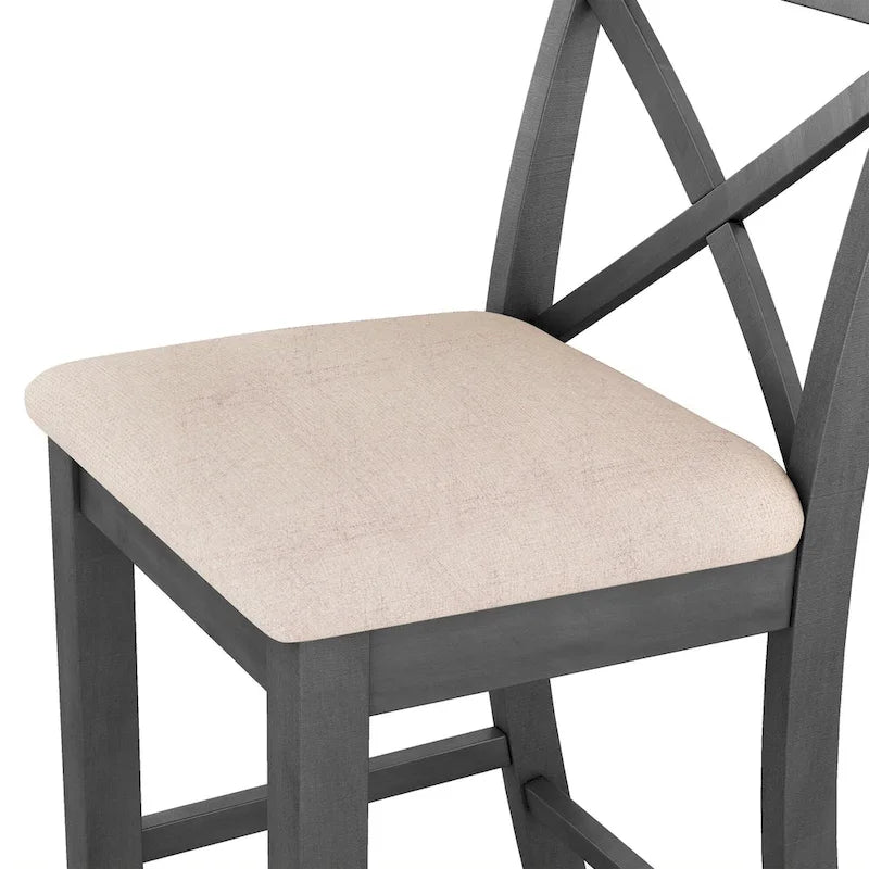 Farmhouse Dining Table with 2 Bar Chairs | Solid Acacia Wood