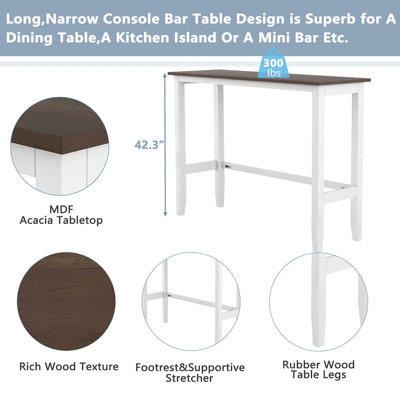 Farmhouse Dining Table with 2 Bar Chairs | Solid Acacia Wood