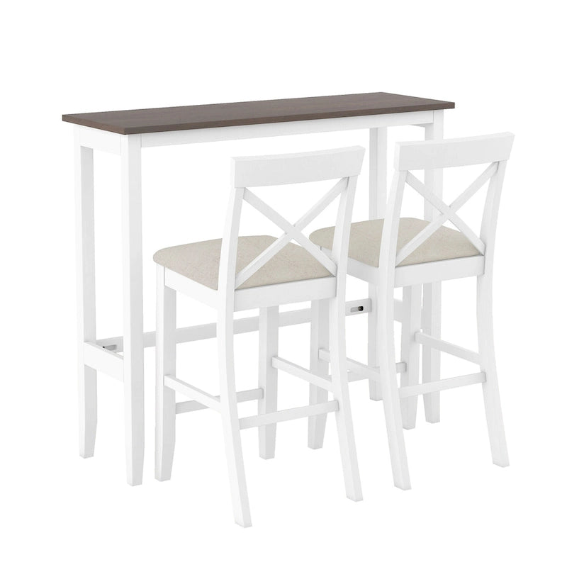 Farmhouse Dining Table with 2 Bar Chairs | Solid Acacia Wood