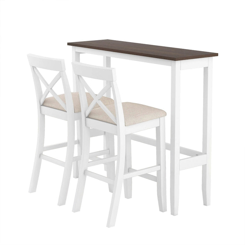 Farmhouse Dining Table with 2 Bar Chairs | Solid Acacia Wood