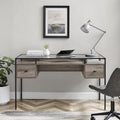 56" Glass Top Writing Desk with 2 Drawers | Tempered Glass & Steel