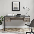 56" Glass Top Writing Desk with 2 Drawers | Tempered Glass & Steel