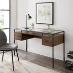 56" Glass Top Writing Desk with 2 Drawers | Tempered Glass & Steel