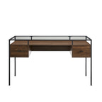 56" Glass Top Writing Desk with 2 Drawers | Tempered Glass & Steel