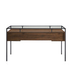 56" Glass Top Writing Desk with 2 Drawers | Tempered Glass & Steel