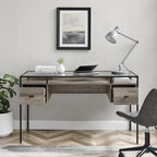 56" Glass Top Writing Desk with 2 Drawers | Tempered Glass & Steel